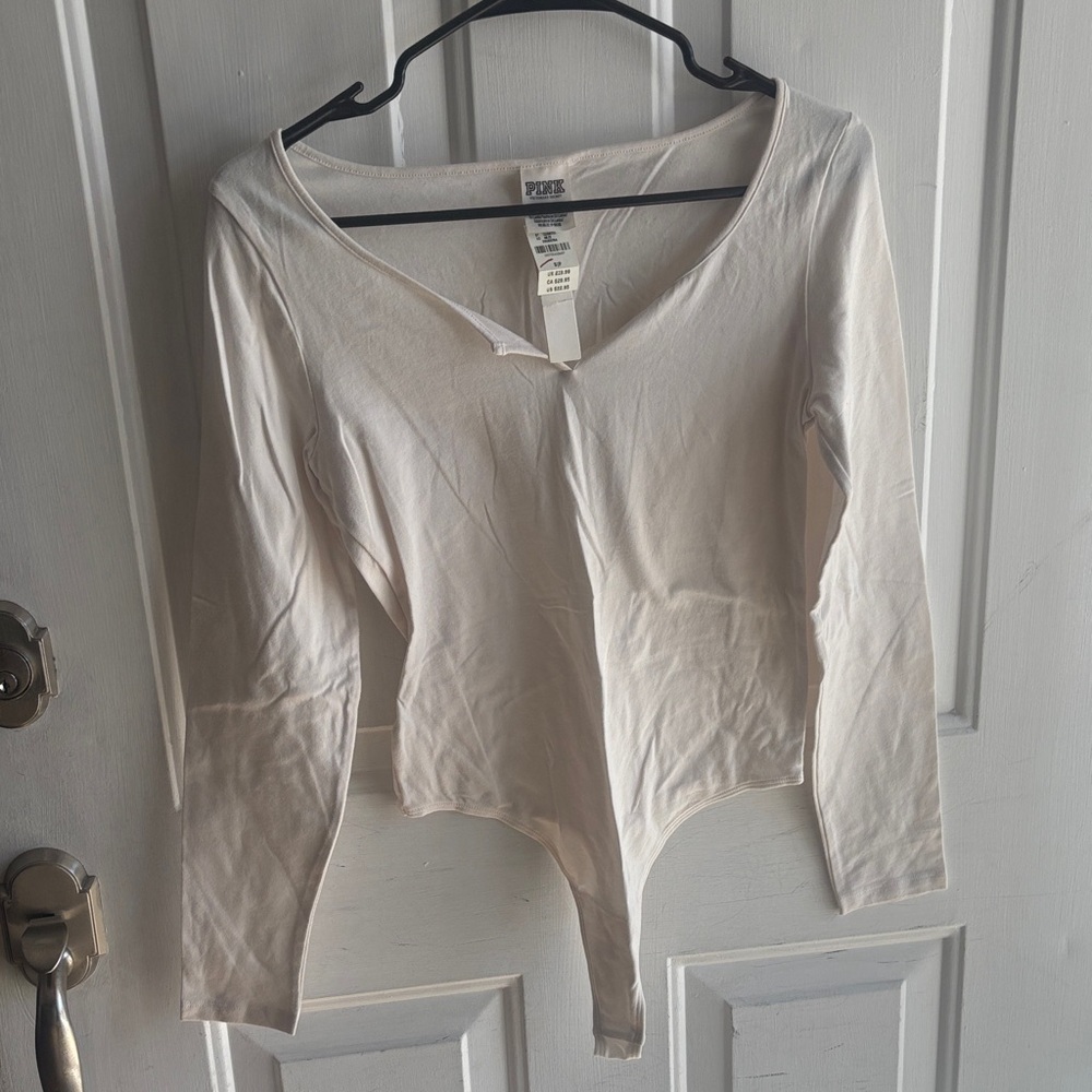PINK Victoria's Secret Off-White Long Sleeve Bodysuit